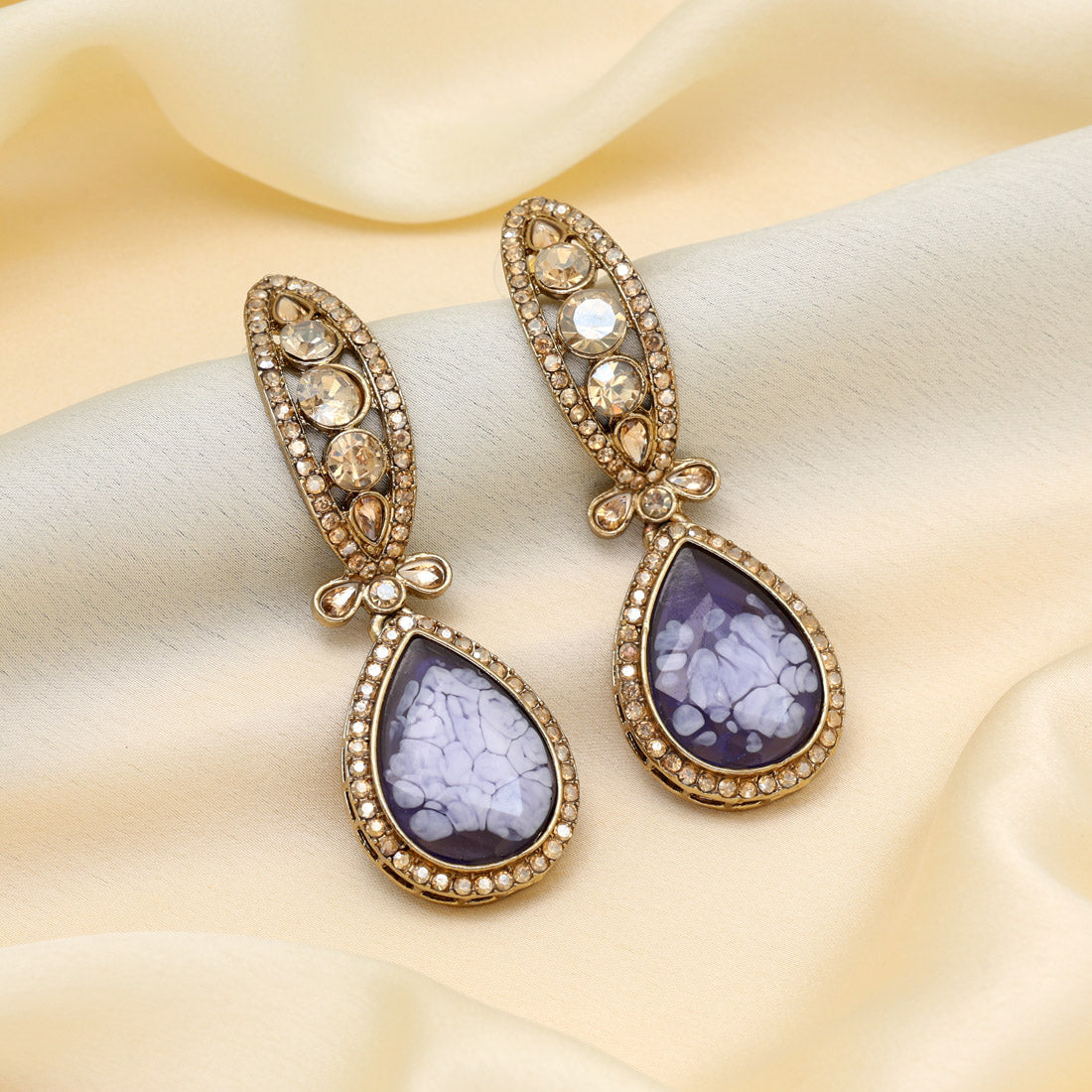 Purple Color Kundan Earrings (KDE1013PRP) - Preyans.com