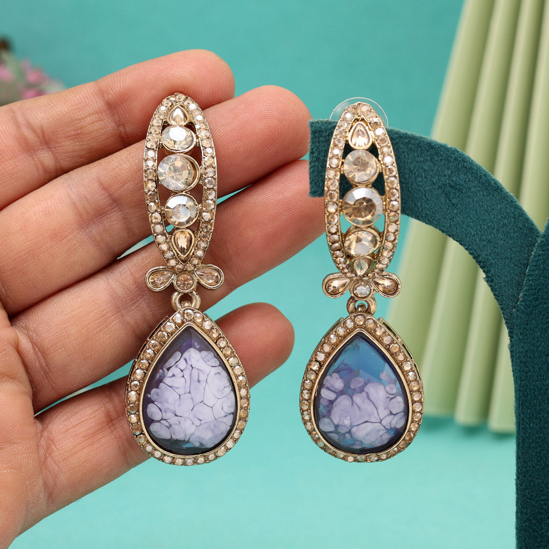 Purple Color Kundan Earrings (KDE1013PRP) - Preyans.com