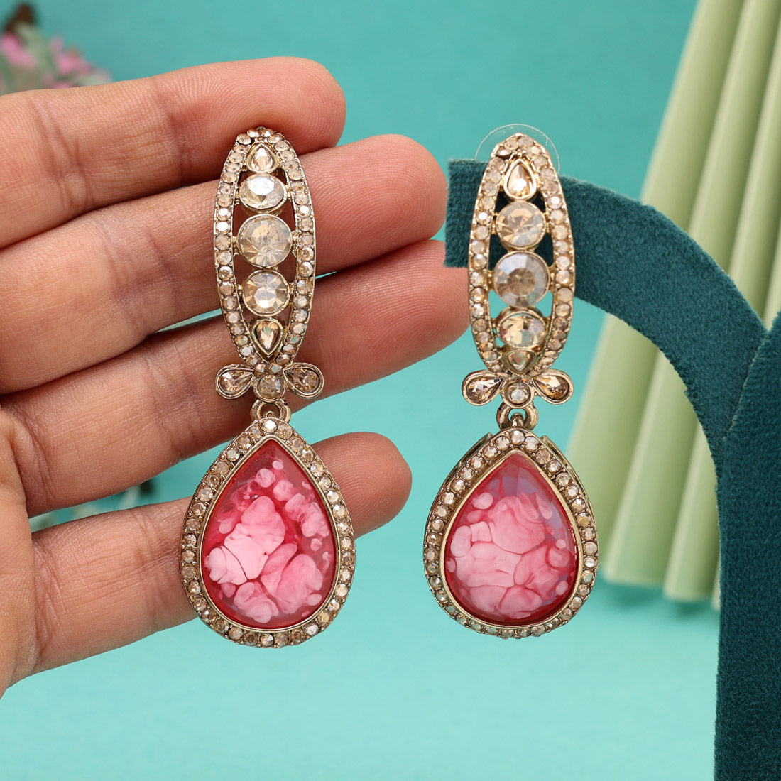 Red Color Kundan Earrings (KDE1013RED) - Preyans.com