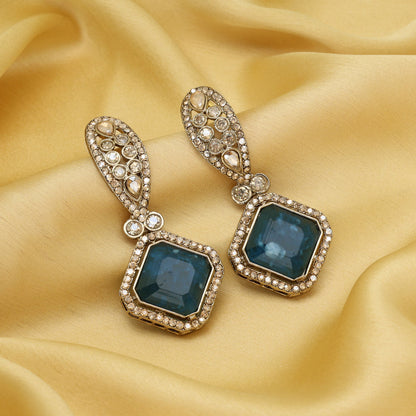 Blue Color Kundan Earrings (KDE1014BLU) - Preyans.com