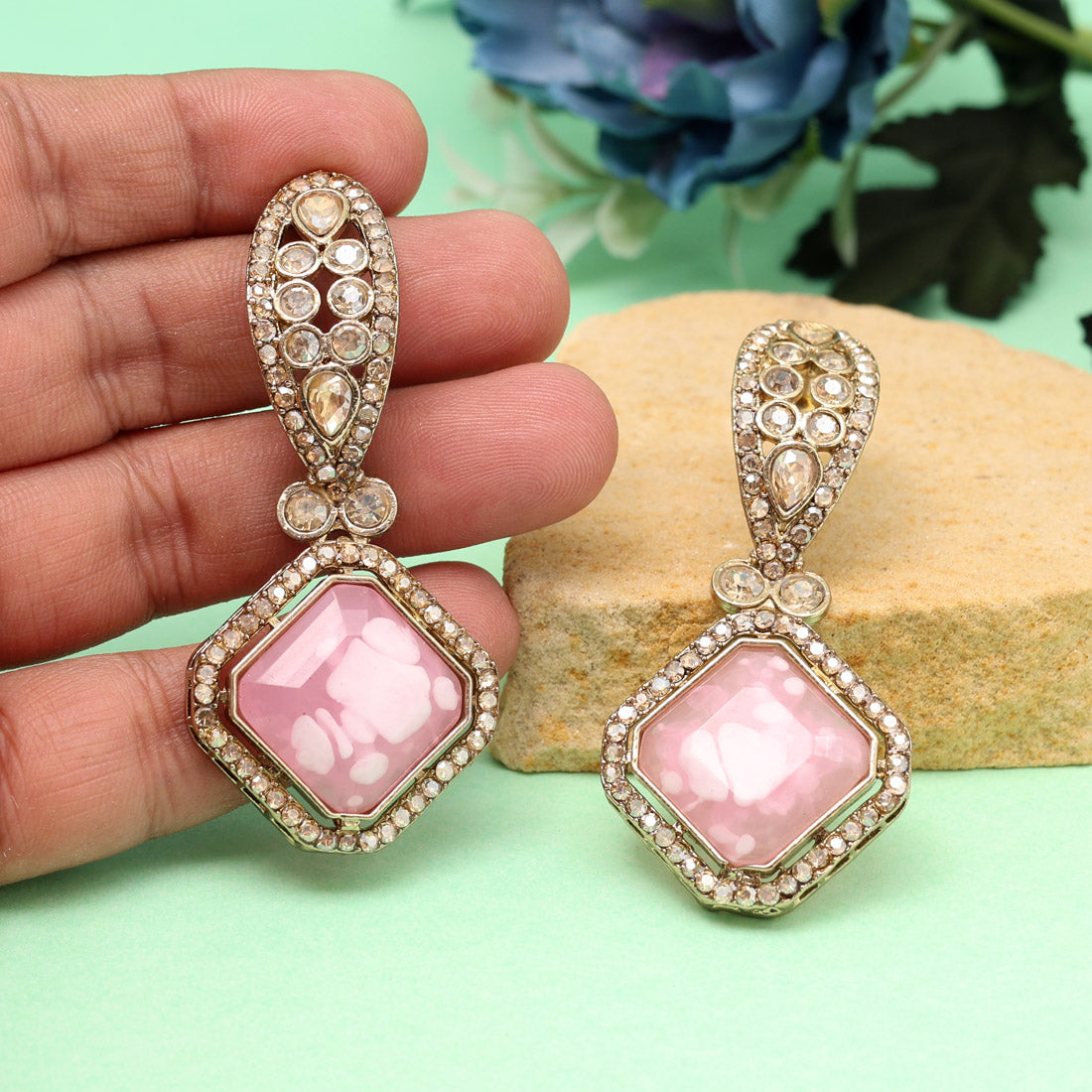 Pink Color Kundan Earrings (KDE1014PNK) - Preyans.com