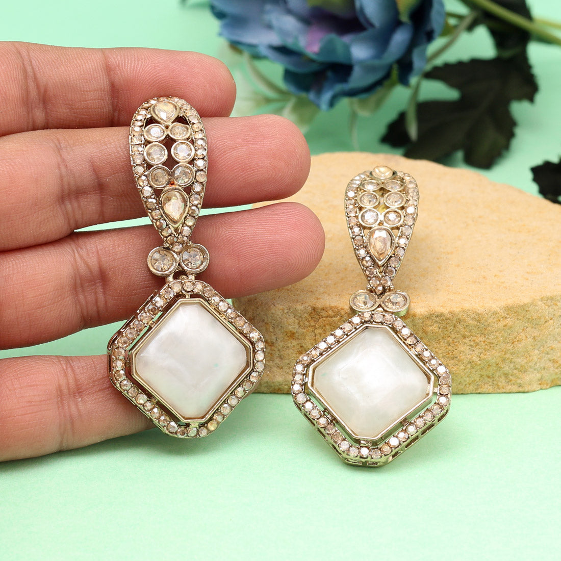 White Color Kundan Earrings (KDE1014WHT) - Preyans.com