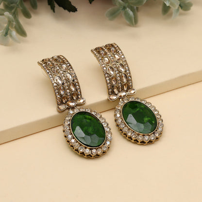 Green Color Kundan Earrings (KDE1015GRN) - Preyans.com