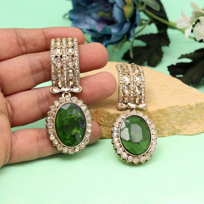 Green Color Kundan Earrings (KDE1015GRN) - Preyans.com