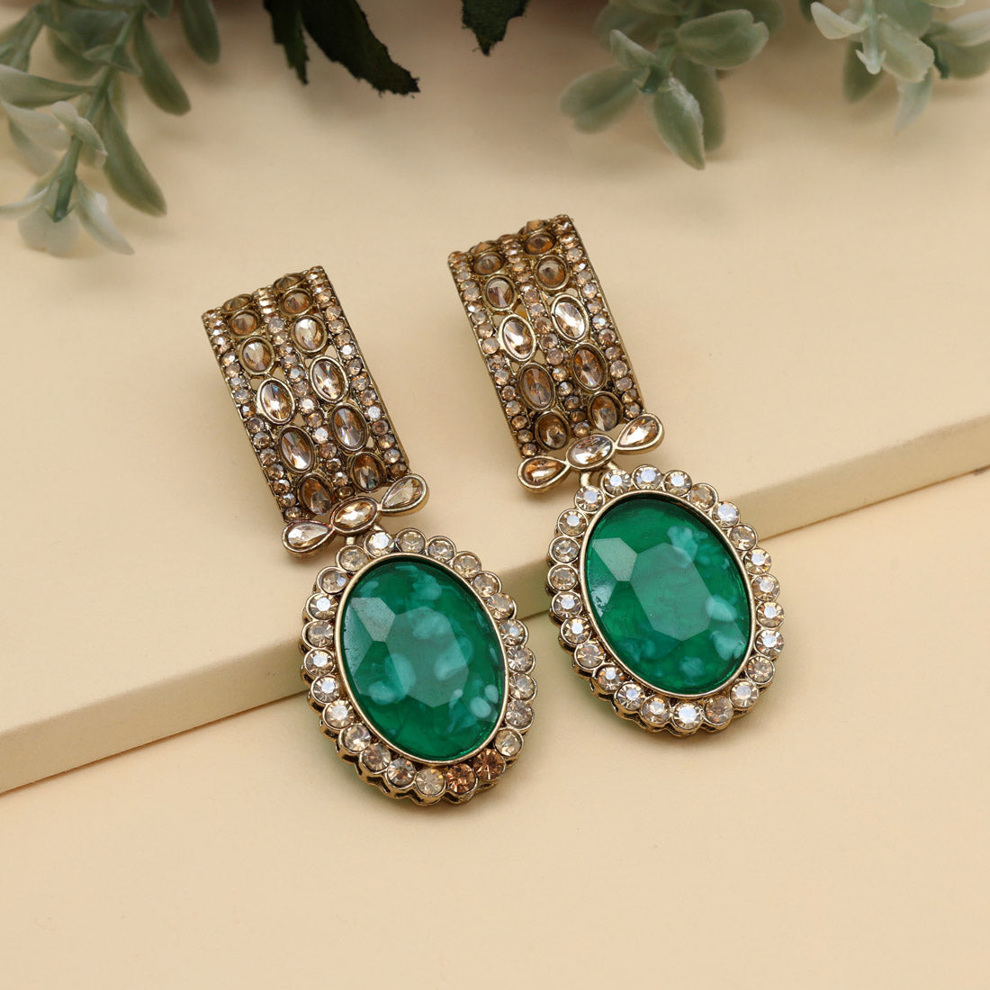 Light Green Color Kundan Earrings (KDE1015LGRN) - Preyans.com