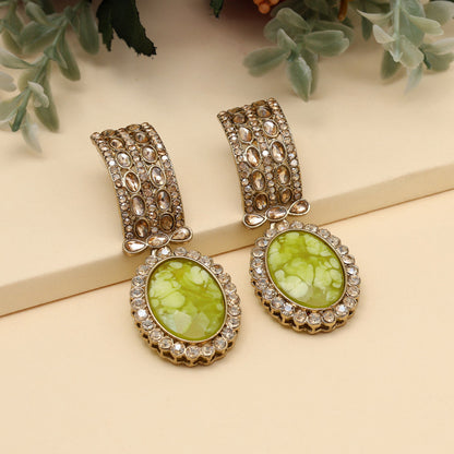 Mustard Yellow Color Kundan Earrings (KDE1015MYLW) - Preyans.com