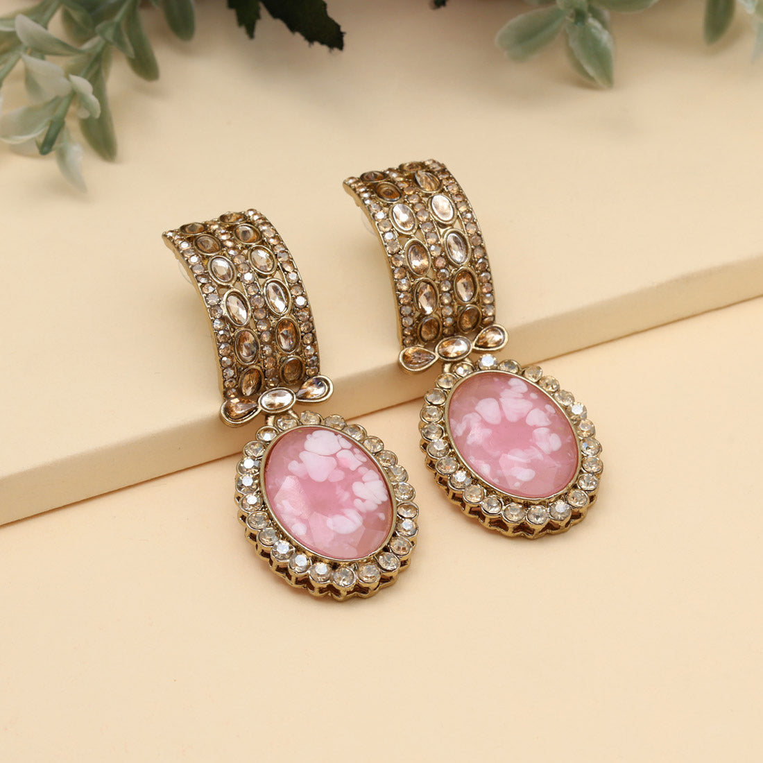 Pink Color Kundan Earrings (KDE1015PNK) - Preyans.com