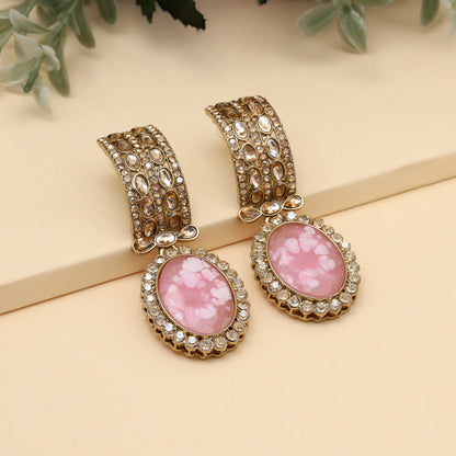 Pink Color Kundan Earrings (KDE1015PNK) - Preyans.com