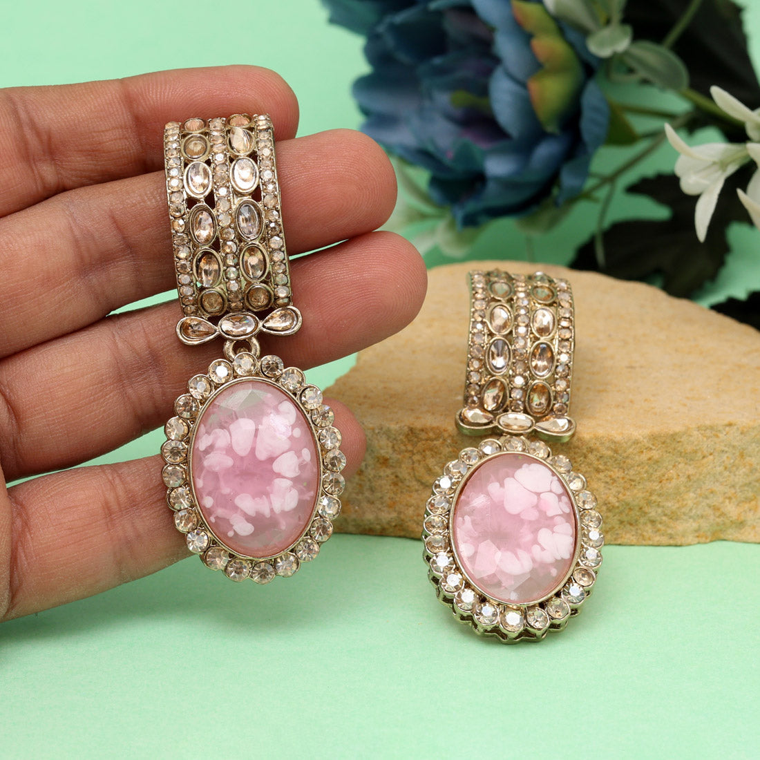 Pink Color Kundan Earrings (KDE1015PNK) - Preyans.com