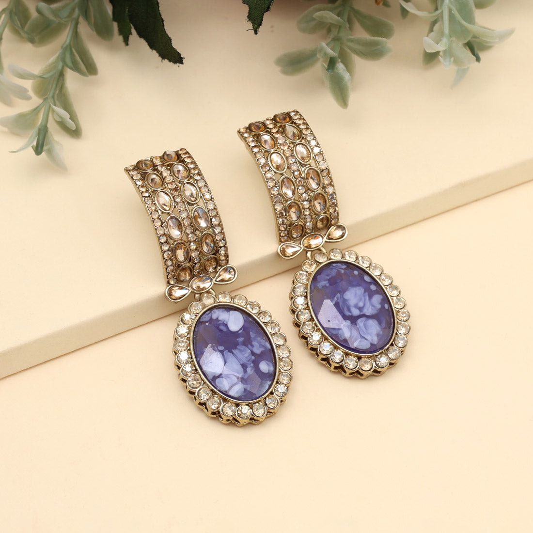 Purple Color Kundan Earrings (KDE1015PRP) - Preyans.com