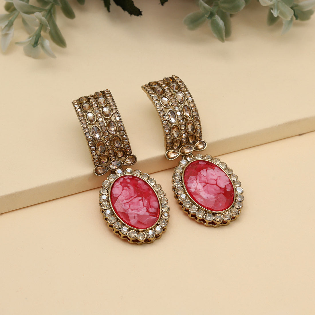 Red Color Kundan Earrings (KDE1015RED) - Preyans.com