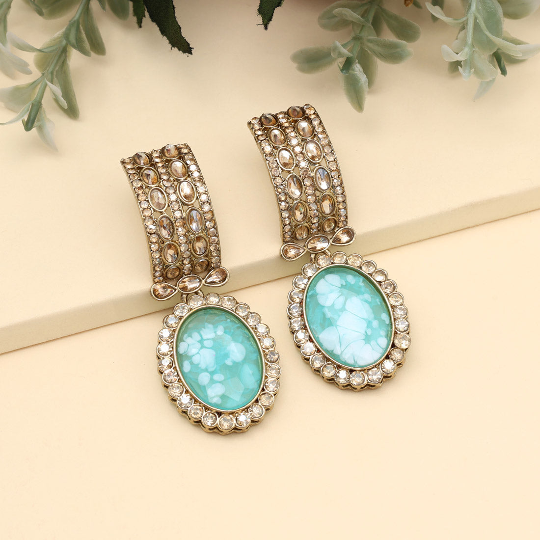 Sky Blue Color Kundan Earrings (KDE1015SBLU) - Preyans.com