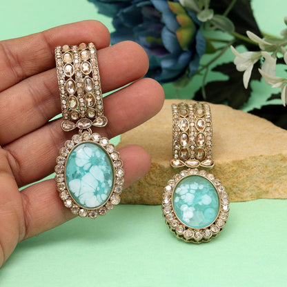 Sky Blue Color Kundan Earrings (KDE1015SBLU) - Preyans.com