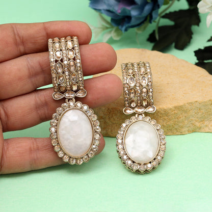 White Color Kundan Earrings (KDE1015WHT) - Preyans.com