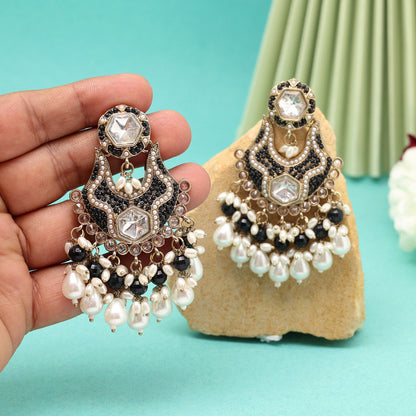 Black Color Pakistani Kundan Earrings (KDE1016BLK) - Preyans.com