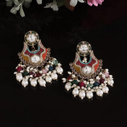 Multi Color Pakistani Kundan Earrings (KDE1016MLT) - Preyans.com