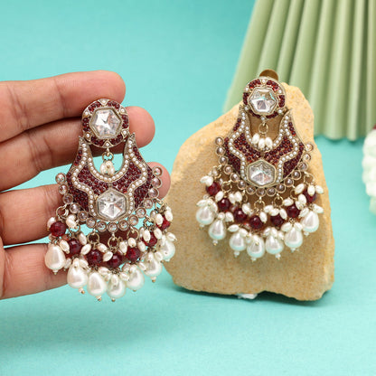 Maroon Color Pakistani Kundan Earrings (KDE1016MRN) - Preyans.com