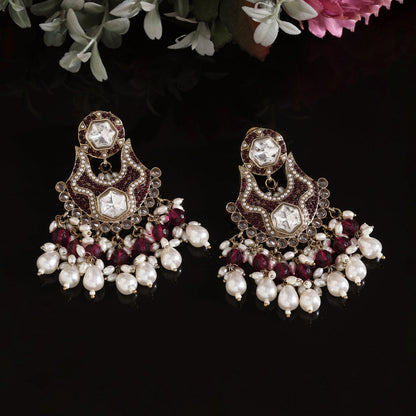 Purple Color Pakistani Kundan Earrings (KDE1016PRP) - Preyans.com