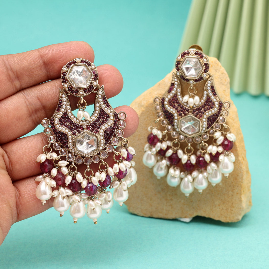 Purple Color Pakistani Kundan Earrings (KDE1016PRP) - Preyans.com