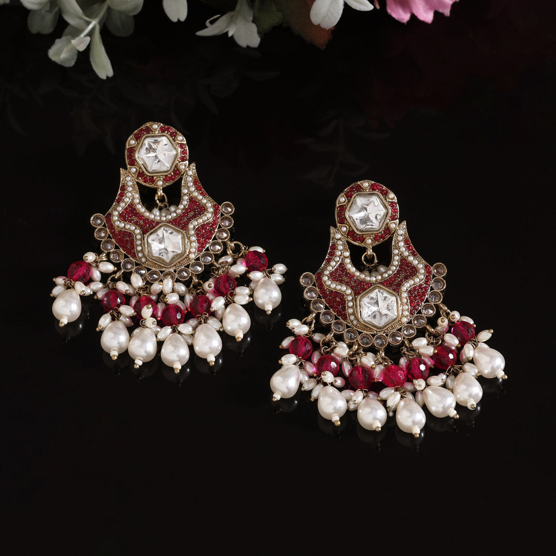 Rani Color Pakistani Kundan Earrings (KDE1016RNI) - Preyans.com