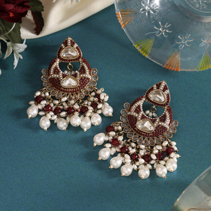 Maroon Color Pakistani Kundan Earrings (KDE1017MRN) - Preyans.com