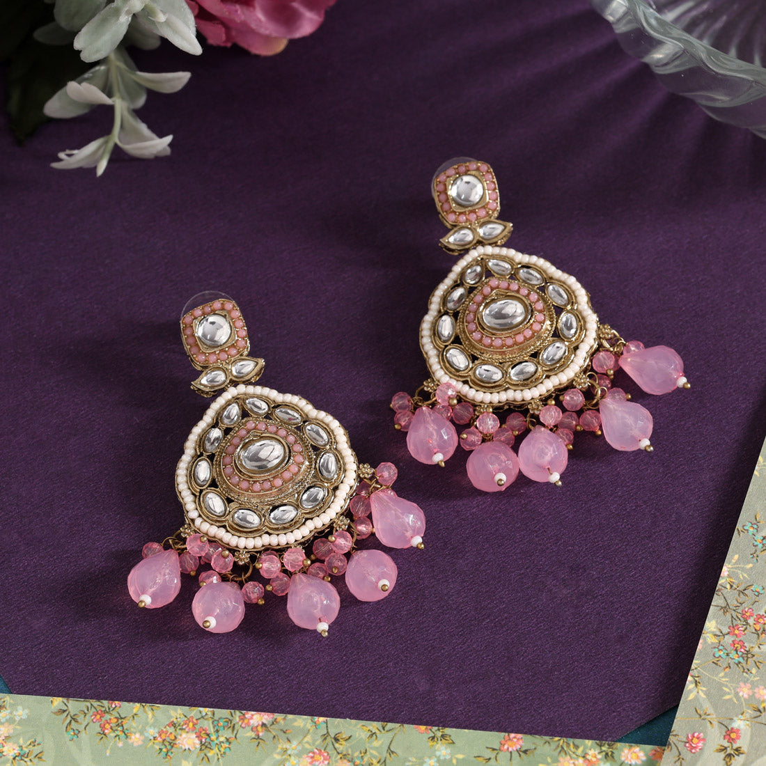 Light Pink Color Kundan Earrings (KDE1018LPNK) - Preyans.com