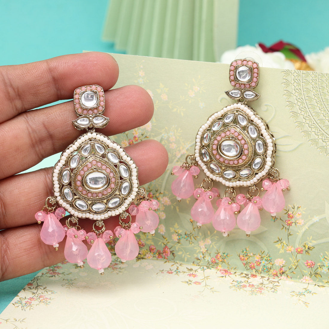 Light Pink Color Kundan Earrings (KDE1018LPNK) - Preyans.com