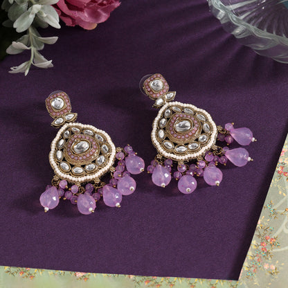 Light Purple Color Kundan Earrings (KDE1018LPRP) - Preyans.com