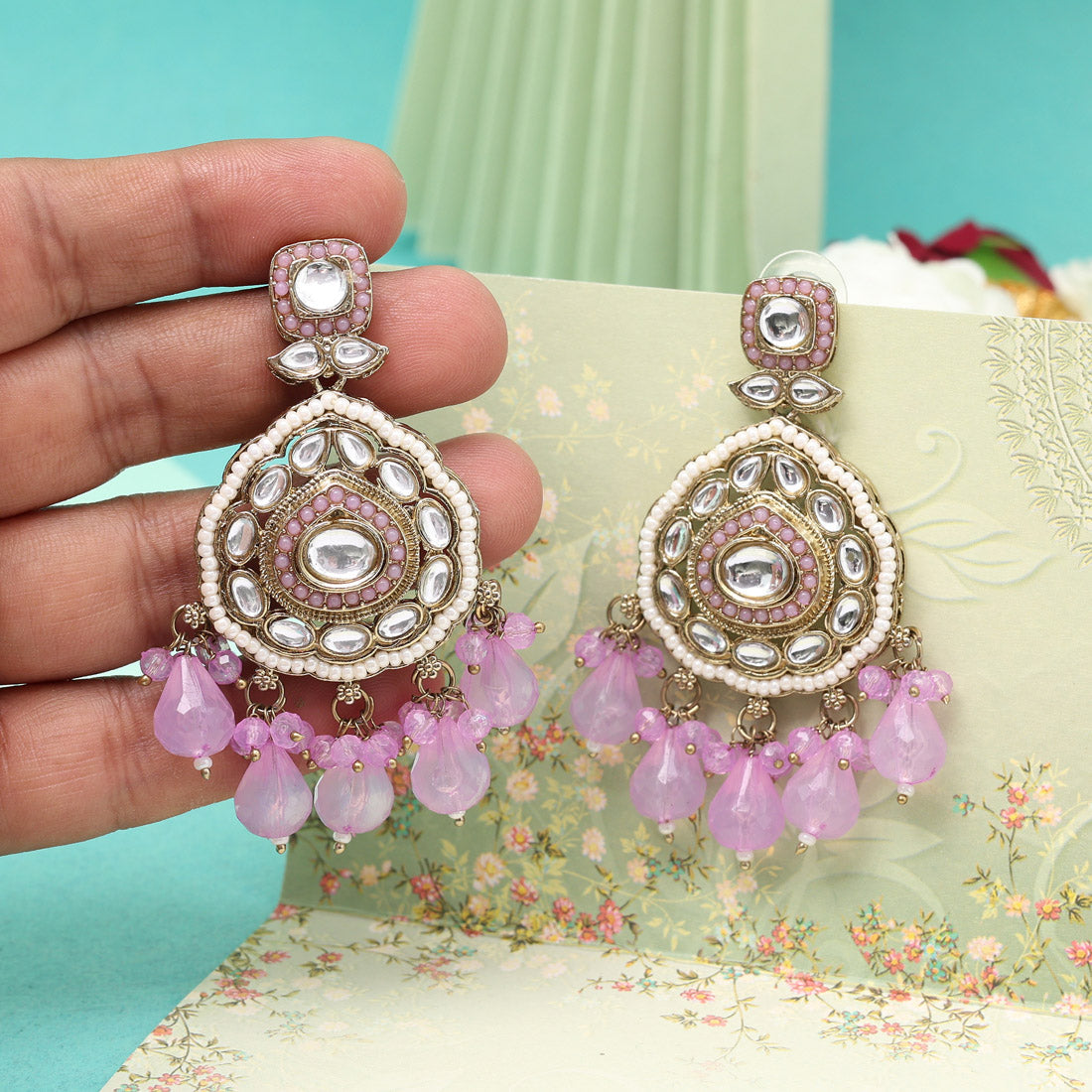 Light Purple Color Kundan Earrings (KDE1018LPRP) - Preyans.com