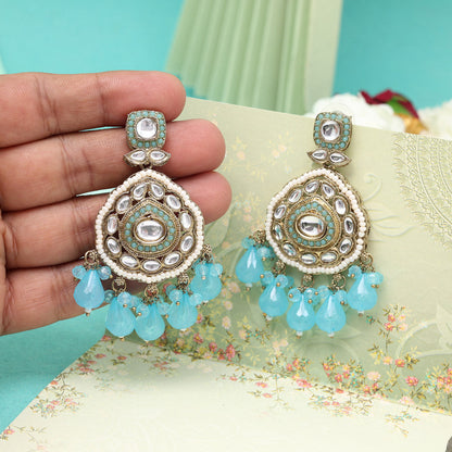 Sky Blue Color Kundan Earrings (KDE1018SBLU) - Preyans.com