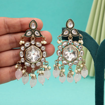 Light Pink Color Kundan Earrings (KDE1019LPNK) - Preyans.com