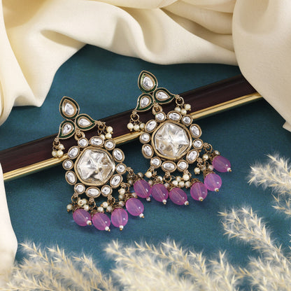 Light Purple Color Kundan Earrings (KDE1019LPRP) - Preyans.com