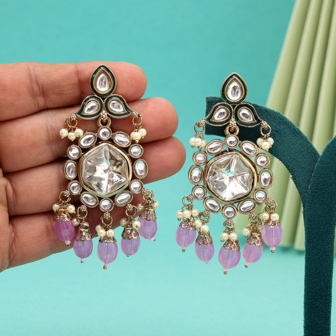 Light Purple Color Kundan Earrings (KDE1019LPRP) - Preyans.com