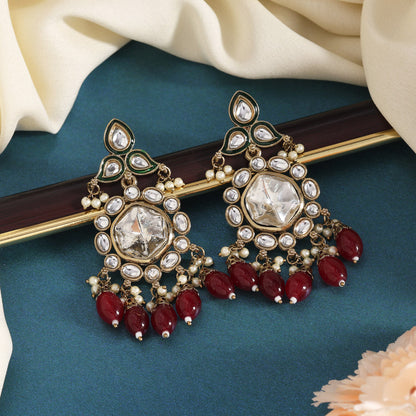 Maroon Color Kundan Earrings (KDE1019MRN) - Preyans.com