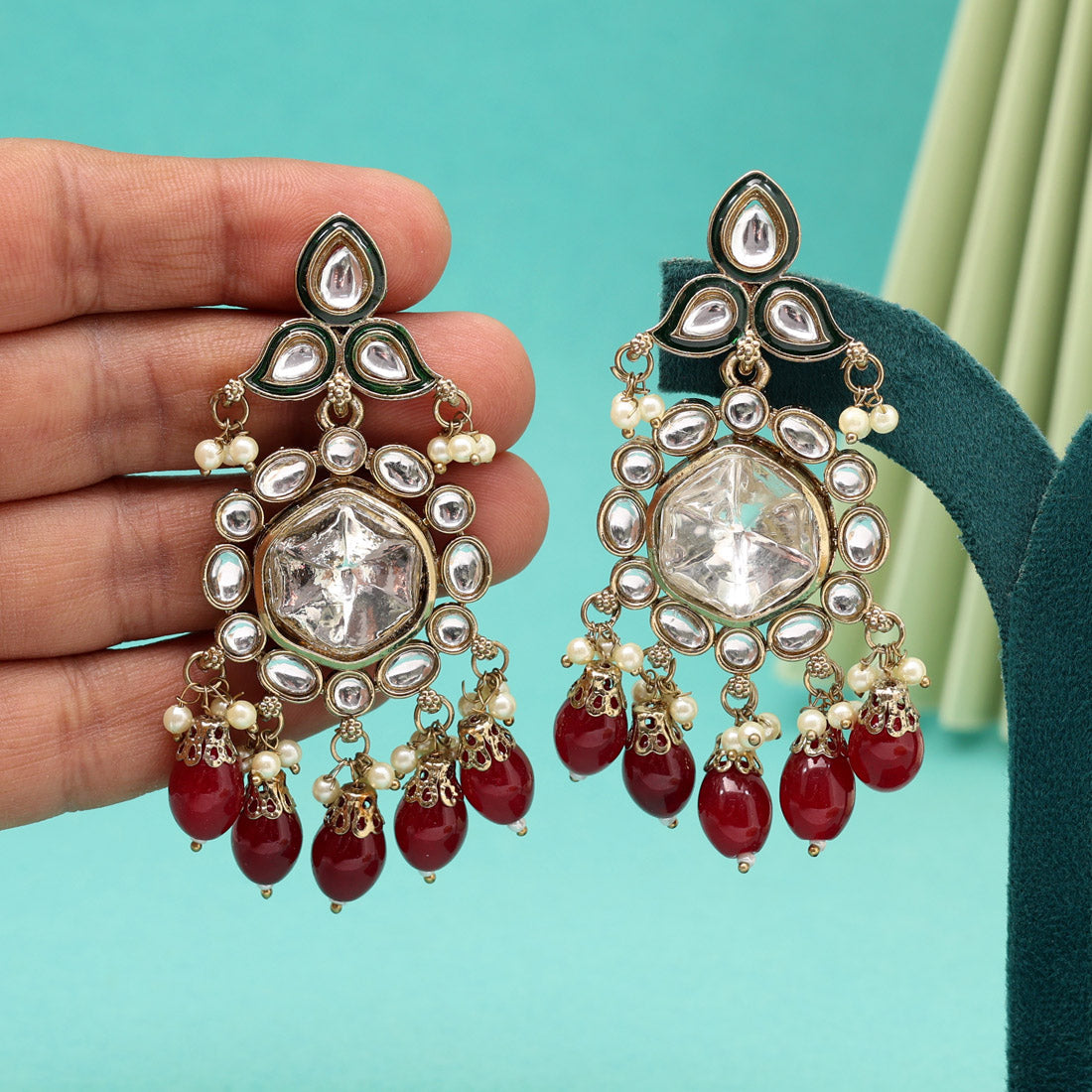 Maroon Color Kundan Earrings (KDE1019MRN) - Preyans.com