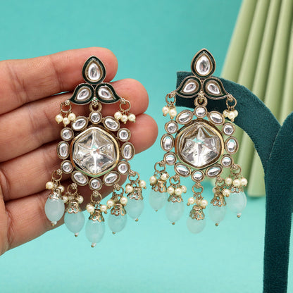 Sky Blue Color Kundan Earrings (KDE1019SBLU) - Preyans.com