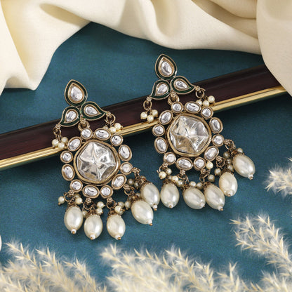 White Color Kundan Earrings (KDE1019WHT) - Preyans.com