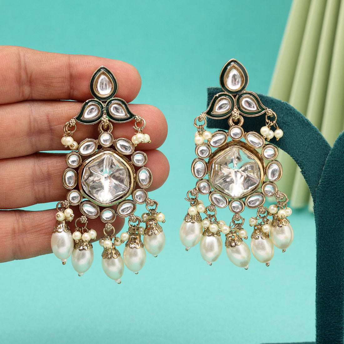 White Color Kundan Earrings (KDE1019WHT) - Preyans.com