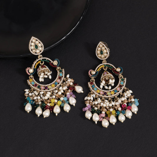 Multi Color Kundan Earrings (KDE1020MLT) - Preyans.com