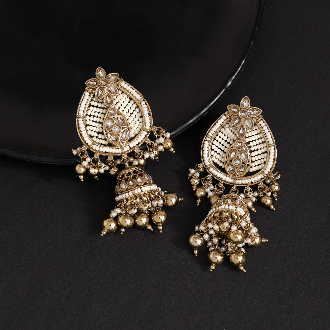 Gold Color Kundan Earrings (KDE1021GLD) - Preyans.com