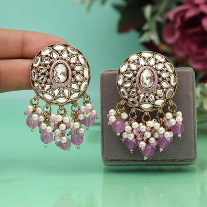 Light Purple Color Meena Work Kundan Earrings (KDE1032LPRP) - Preyans.com