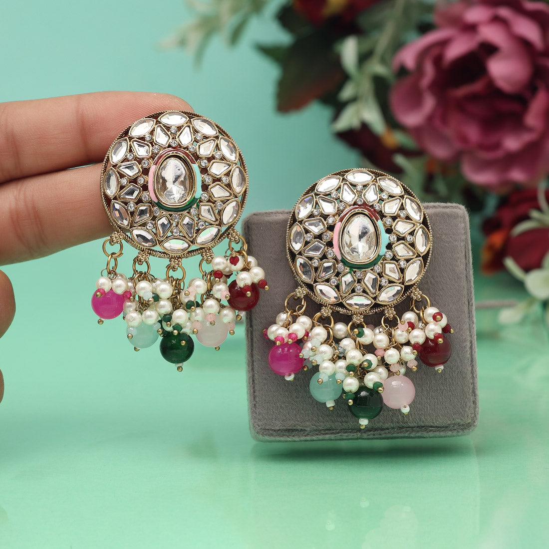 Multi Color Meena Work Kundan Earrings (KDE1032MLT) - Preyans.com