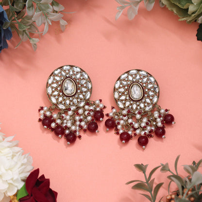 Maroon Color Meena Work Kundan Earrings (KDE1032MRN) - Preyans.com