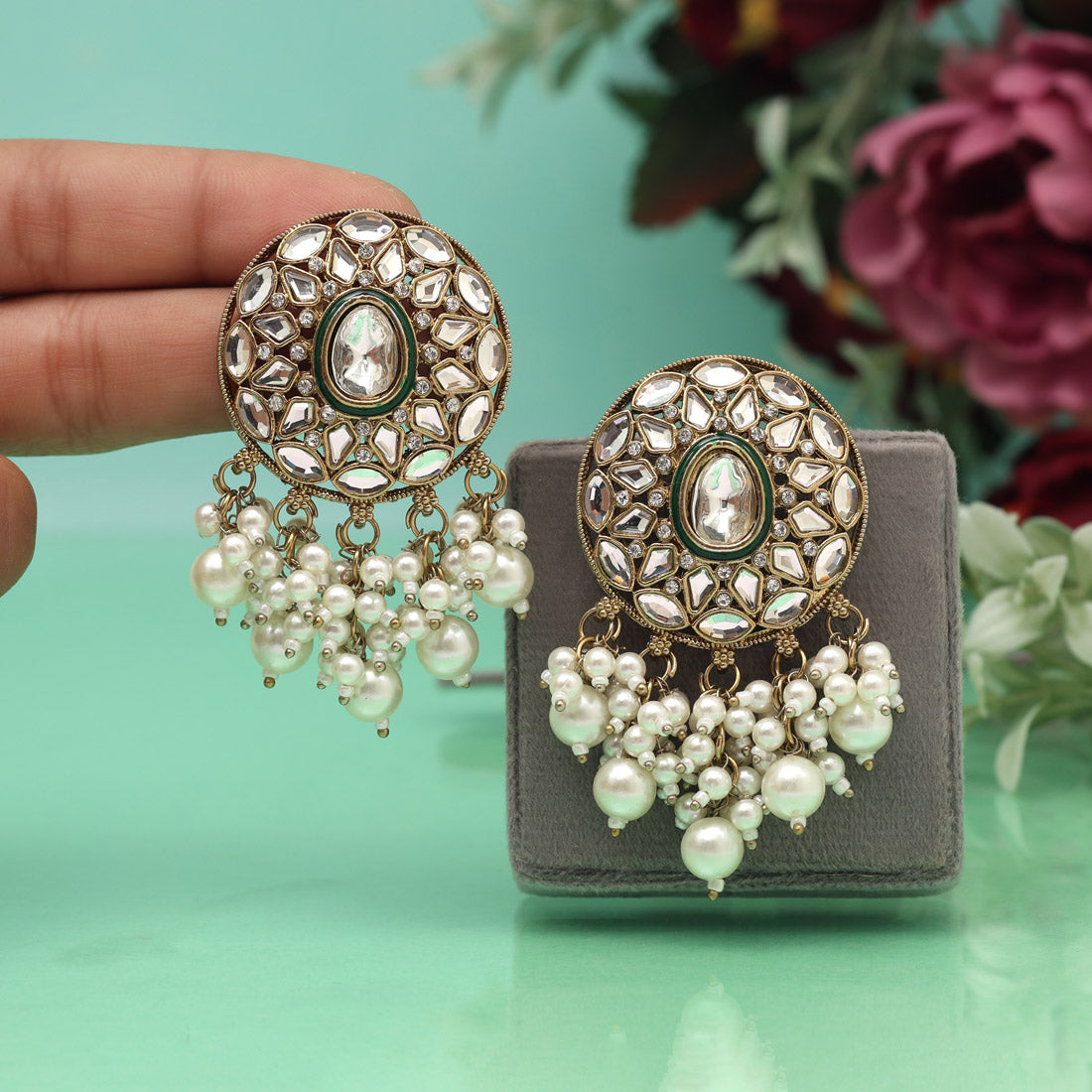 White Color Meena Work Kundan Earrings (KDE1032WHT) - Preyans.com