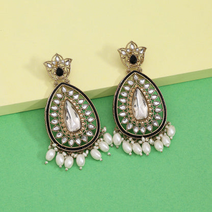 Black Color Kundan Earrings (KDE1033BLK) - Preyans.com