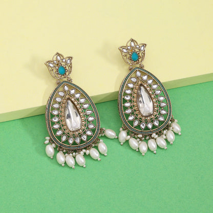 Firozi Color Kundan Earrings (KDE1033FRZ) - Preyans.com