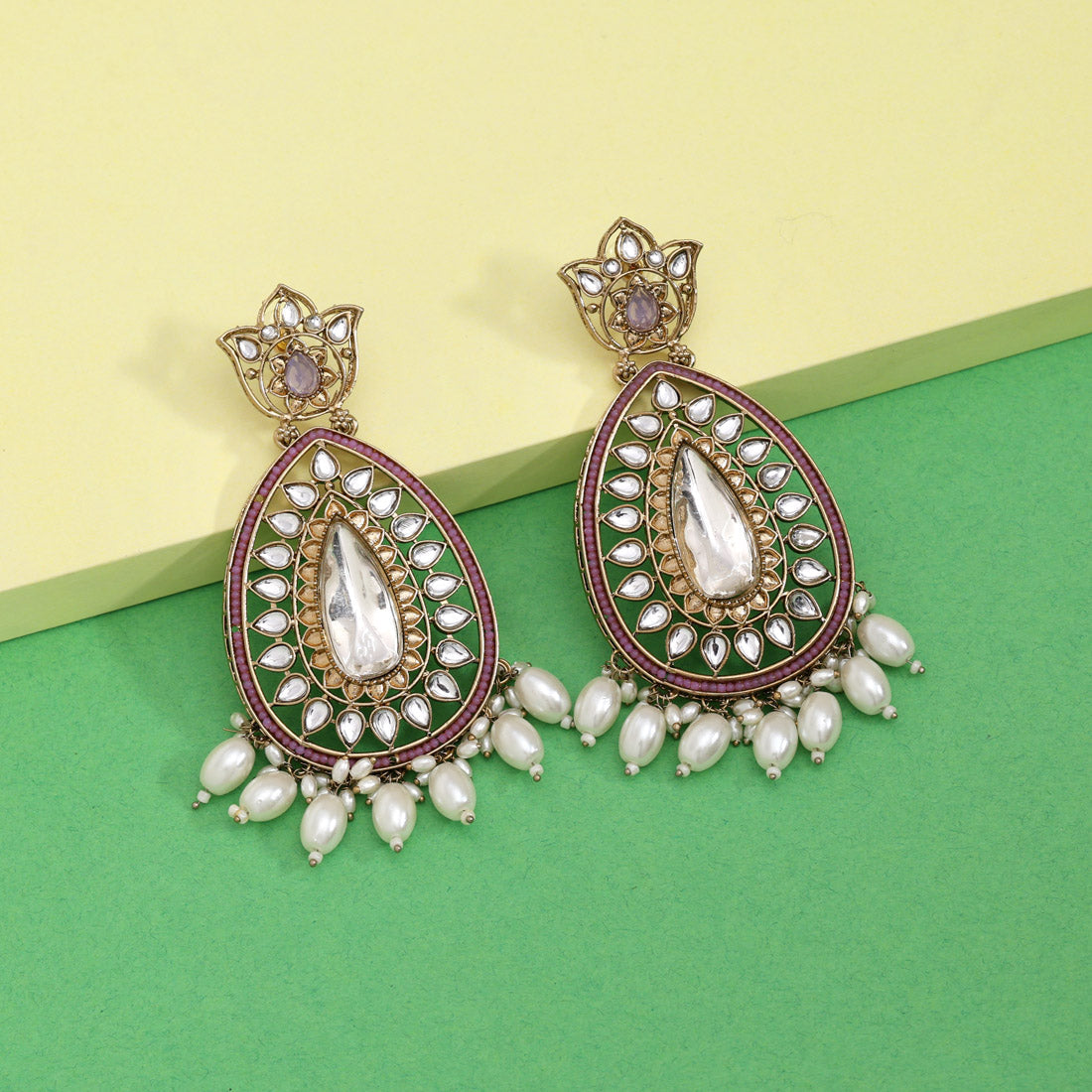 Light Purple Color Kundan Earrings (KDE1033LPRP) - Preyans.com