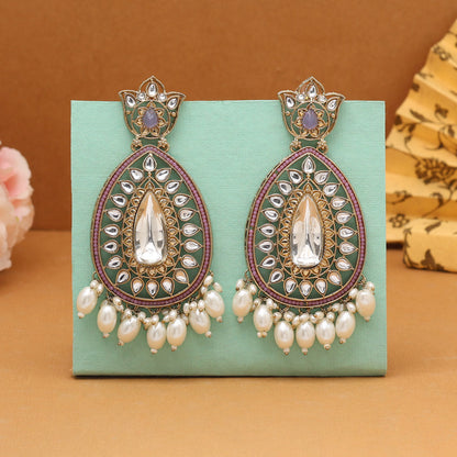 Light Purple Color Kundan Earrings (KDE1033LPRP) - Preyans.com