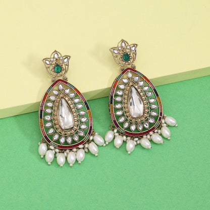 Multi Color Kundan Earrings (KDE1033MLT) - Preyans.com