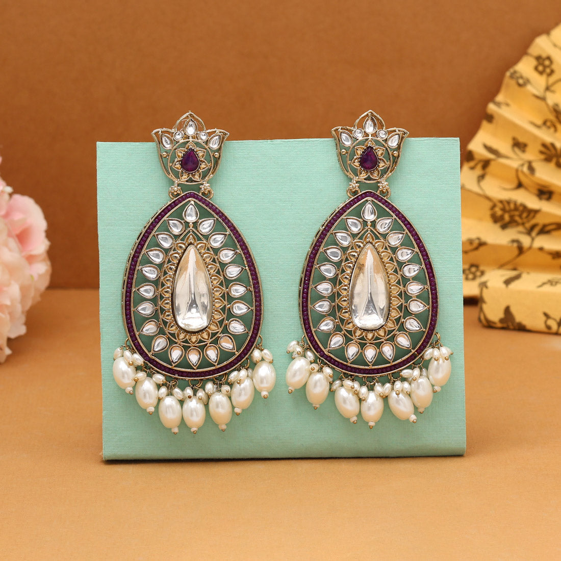 Magenta Color Kundan Earrings (KDE1033MNT) - Preyans.com